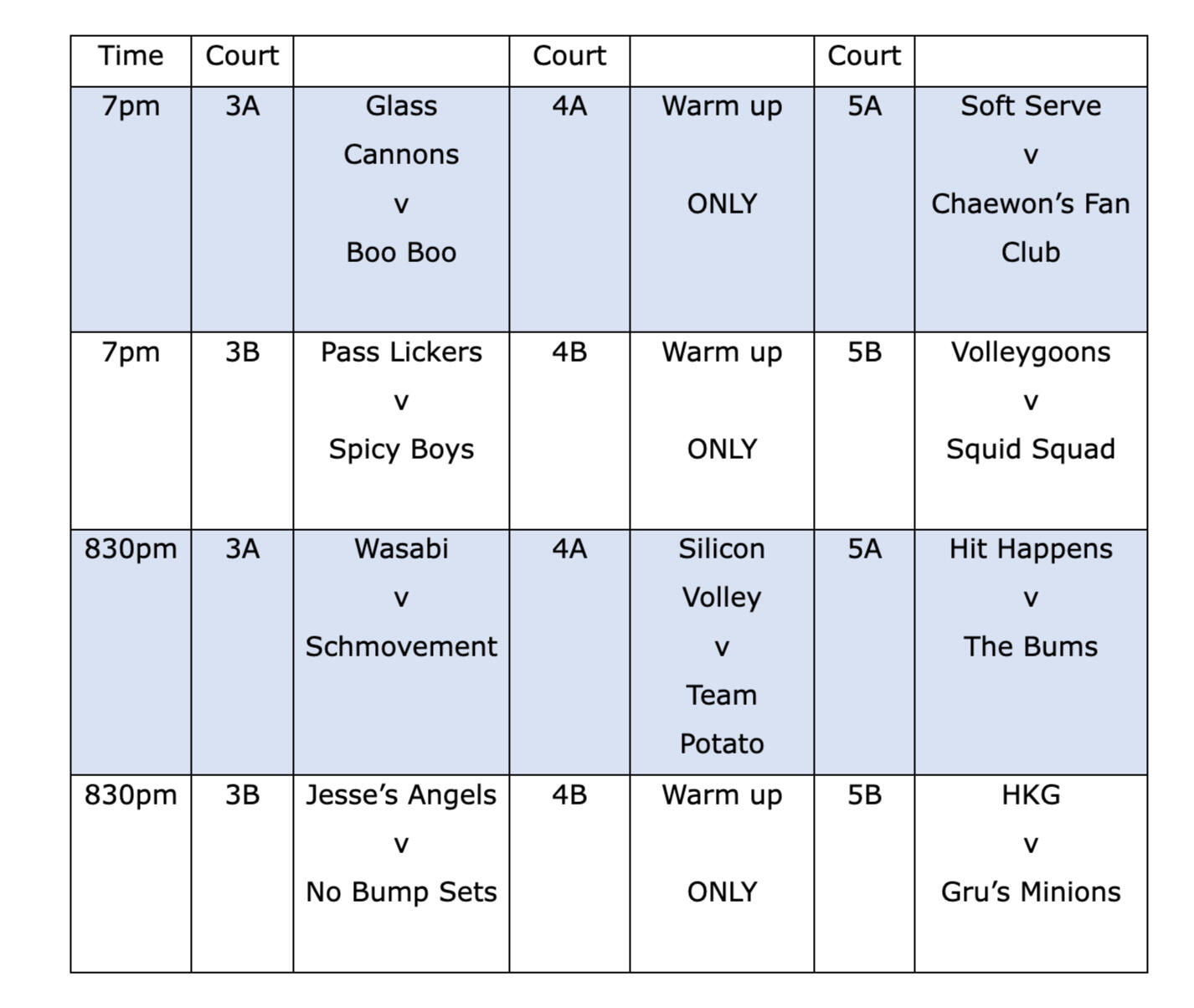Wednesday Mullum Fixture Div 1